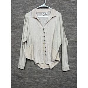 BKE Pieced Waffle Knit Button Up Top Womens Size XS Beige Soft Flowy Oversized